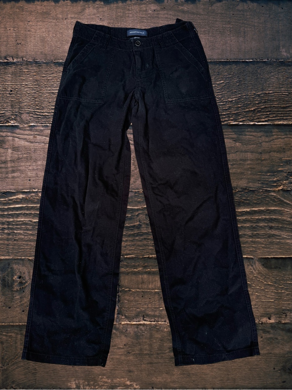 Aeropostale Low Rise Straight Leg Utility Pants Womens XS Black Carpenter Y2K